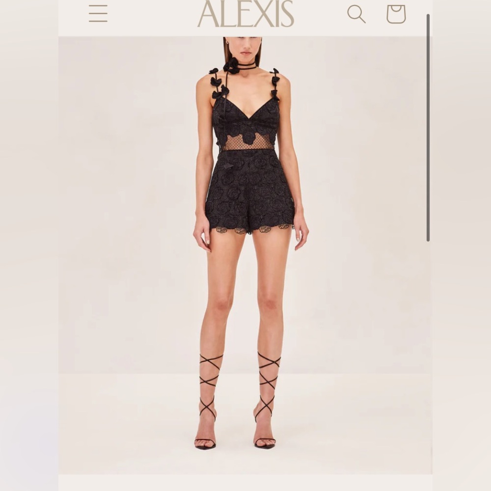 NWT Alexis “Stellah” eyelet lace romper in black. Size Small.